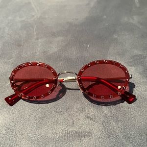 Valentino Red Oval Studded Sunglasses